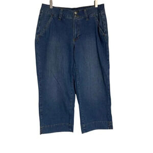 Worn Jeans Womens Blue Denim Capri‎ Pants Cropped Wide Leg Size 14